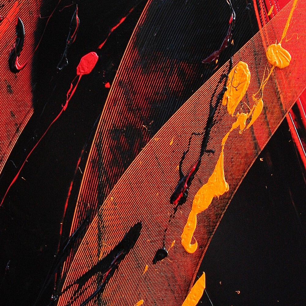 Gelbes:: schwarzes und rotes Ölgemälde mit lyrischer Abstraktion:: ohne Titel – Painting von Jean Soyer