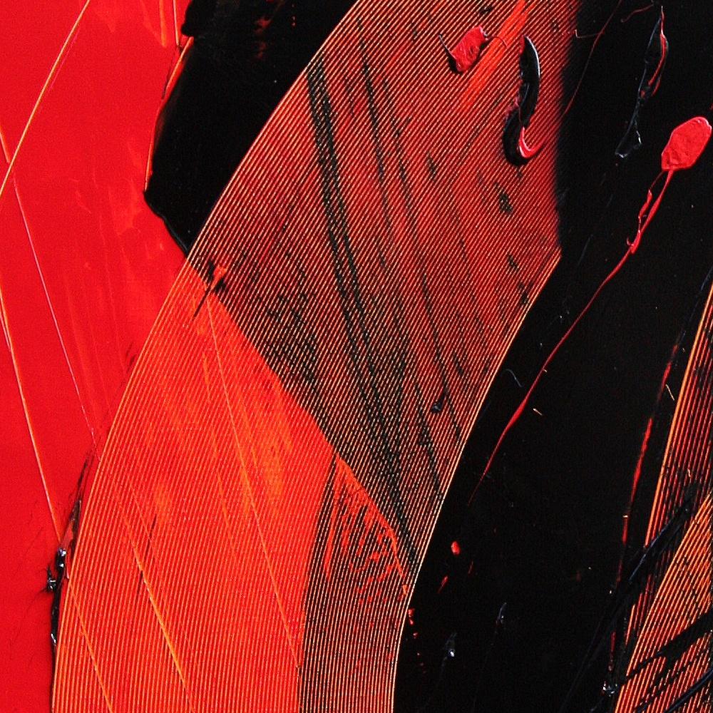 Gelbes:: schwarzes und rotes Ölgemälde mit lyrischer Abstraktion:: ohne Titel (Rot), Abstract Painting, von Jean Soyer
