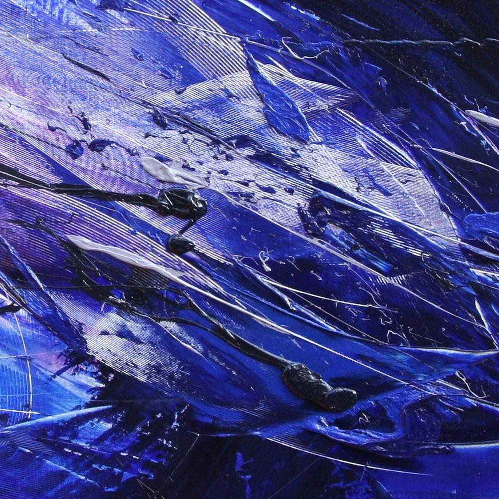 Blue, White and Purple Blizzard-like Lyrical Abstraction Oil Painting, Untitled 1