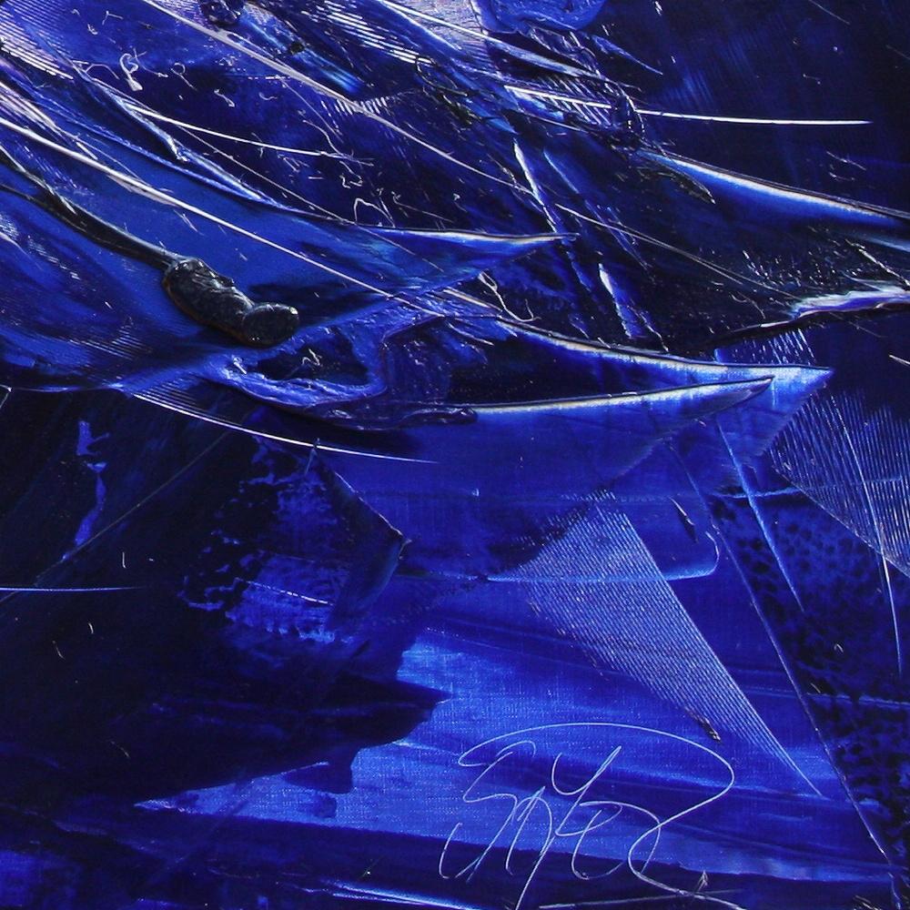 Blue, White and Purple Blizzard-like Lyrical Abstraction Oil Painting, Untitled 4