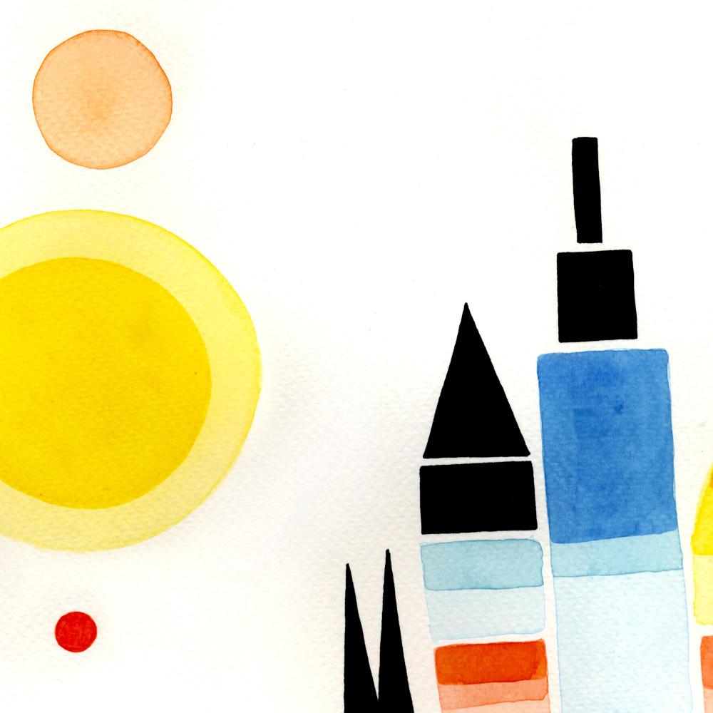 Once Upon a Valley, Large Blue, Yellow, Red and Black Watercolors and Ink For Sale 2