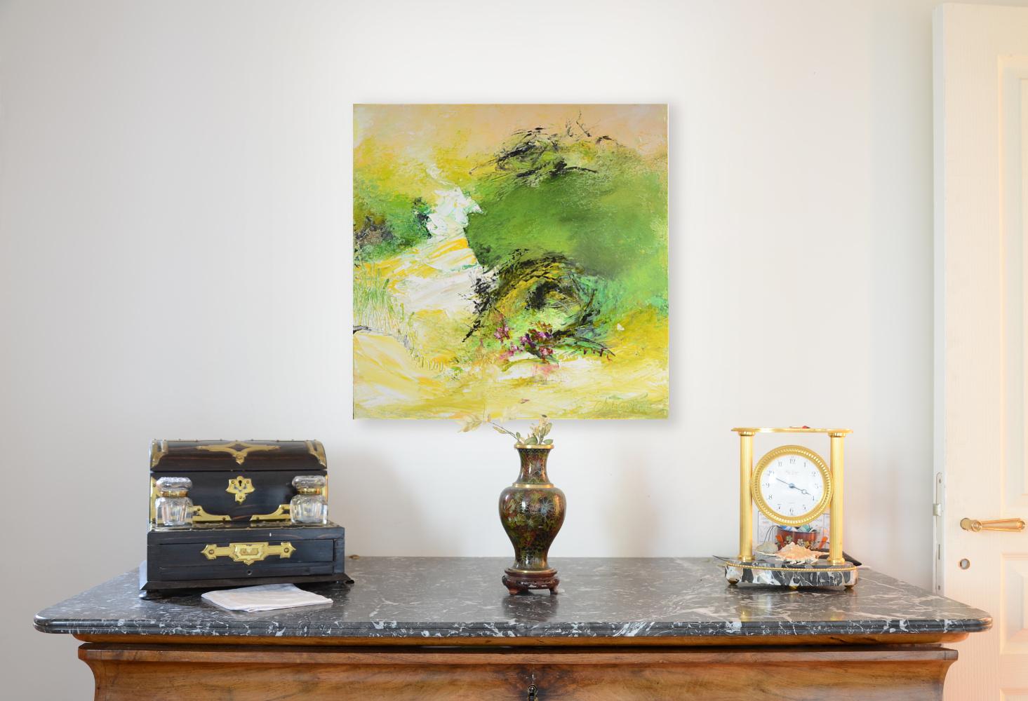 A tribute to Claude Monet.

Please see note about price and restoration in condition details.

This piece is framed with a black wooden L-frame.

Chicorée is a French artist, mostly influenced by William Turner, Zao Wou-Ki, Georges Mathieu, and