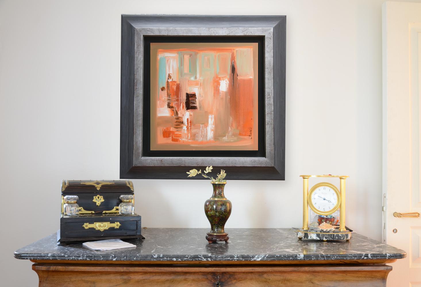 This piece is framed with a simple black wooden L-frame (silver-gilded cavetto-moulded wooden frame on-demand, with a surcharge and delay).

Chicorée is a French artist, mostly influenced by William Turner, Zao Wou-Ki, Georges Mathieu, and colors of