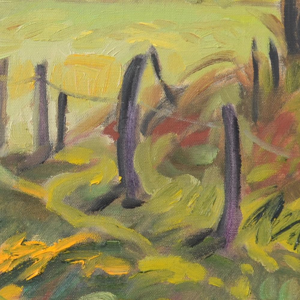 „Prairie gefüttert von einem Fußweg“:: impressionistisches Landschaftsgemälde:: Öl (Impressionismus), Painting, von Yves Calméjane