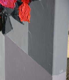 "Red Sparkle" ("Éclat Rouge"), bouquet rosso su sfondo in scala di grigi pittura ad olio