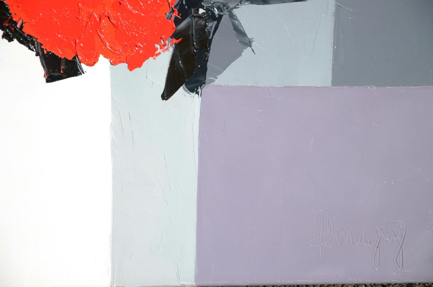 „Red Sparkle“ („roter Glanz“):: roter Blumenstrauß auf grauem Hintergrund:: Ölgemälde (Zeitgenössisch), Painting, von Marcel Demagny