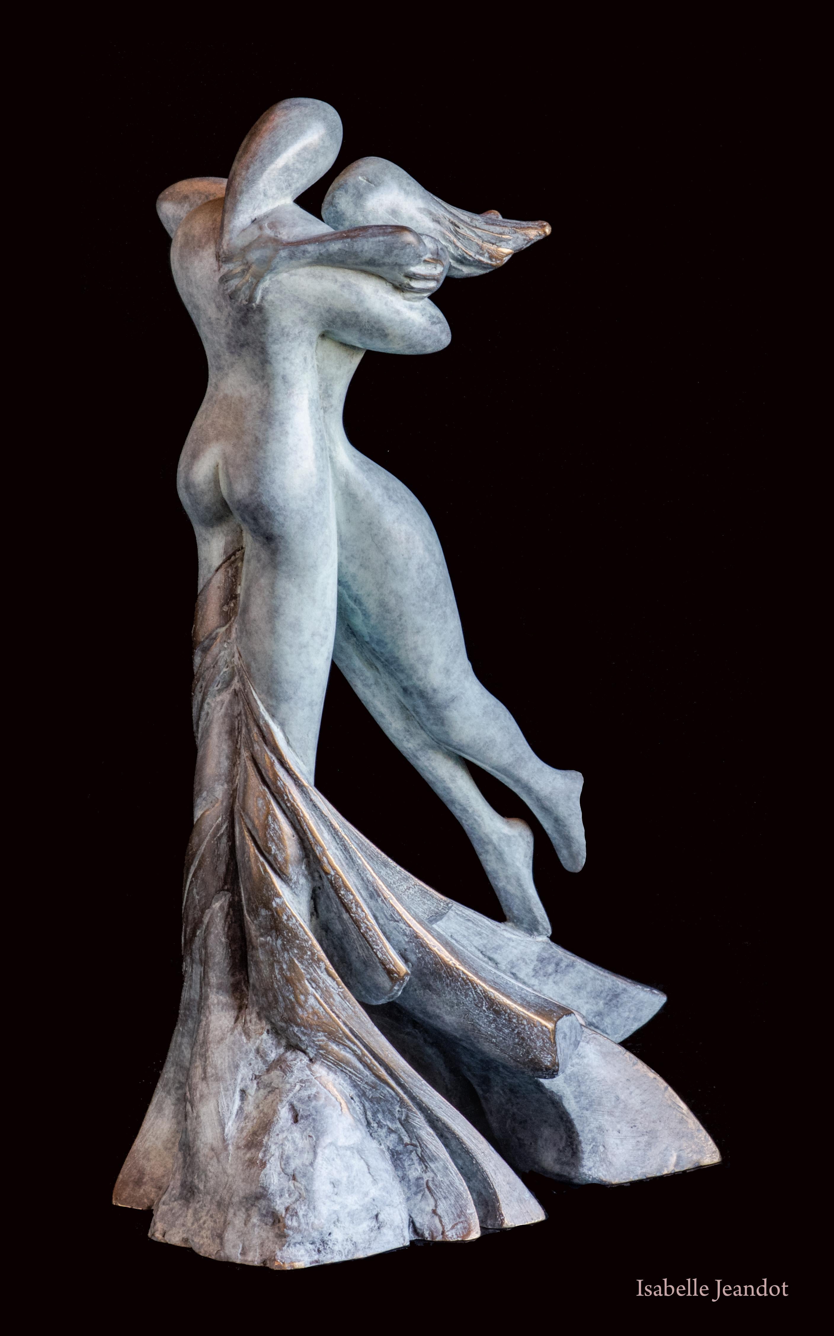„Euphoria“ („Ivresse“ („Ivresse“), sinnlicher Akt, der ein Paar Bronzeskulptur umarmt (Gold), Nude Sculpture, von Isabelle Jeandot