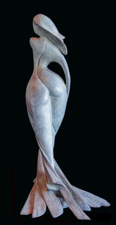 "Amazon", Nude Walking Woman Looking on the Side Figurative Bronze Sculpture