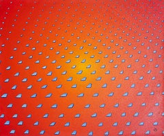 "Without a Net", Floating Glass Tiles on a Radial Orange Gradient Oil Painting
