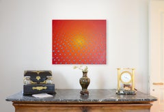 "Without a Net", Floating Glass Tiles on a Radial Orange Gradient Oil Painting