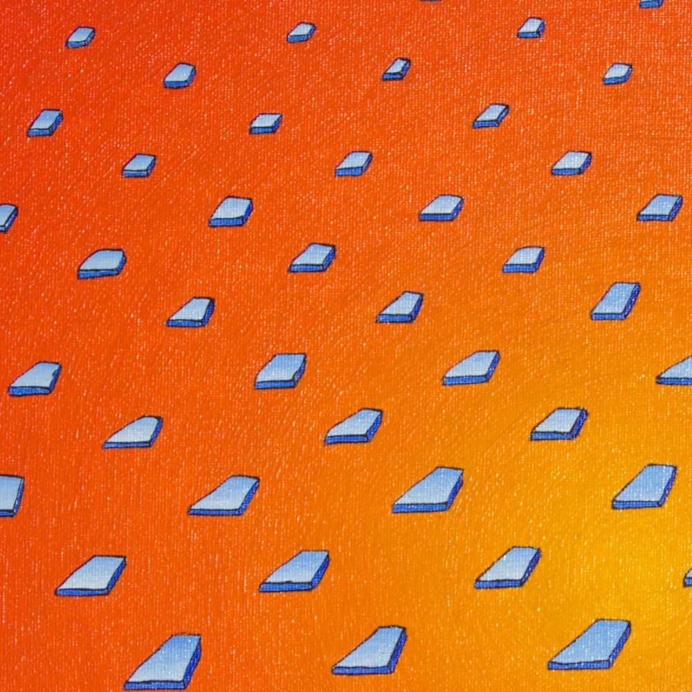 « Sans filet », carreaux de verre flottants sur une peinture à l'huile de gradient orange radial - Rouge Landscape Painting par Jean-Marc Boissy