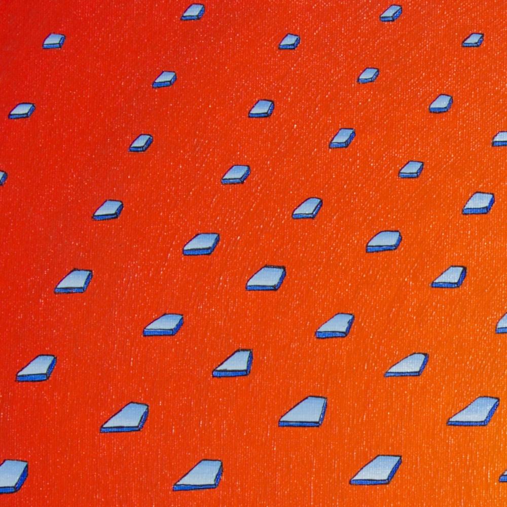 Schwebende Glasfliesen auf einem orangefarbenen Ölgemälde mit Radial-Gradierung, ohne Netz im Angebot 2
