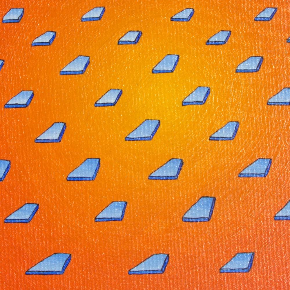 « Sans filet », carreaux de verre flottants sur une peinture à l'huile de gradient orange radial en vente 5