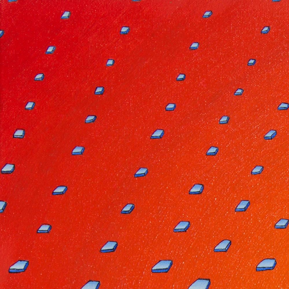 Schwebende Glasfliesen auf einem orangefarbenen Ölgemälde mit Radial-Gradierung, ohne Netz im Angebot 8