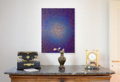 Infinitas Tuberías Enredadas Rojas y Amarillas sobre Gradiente Radial Azul Pintura al Óleo