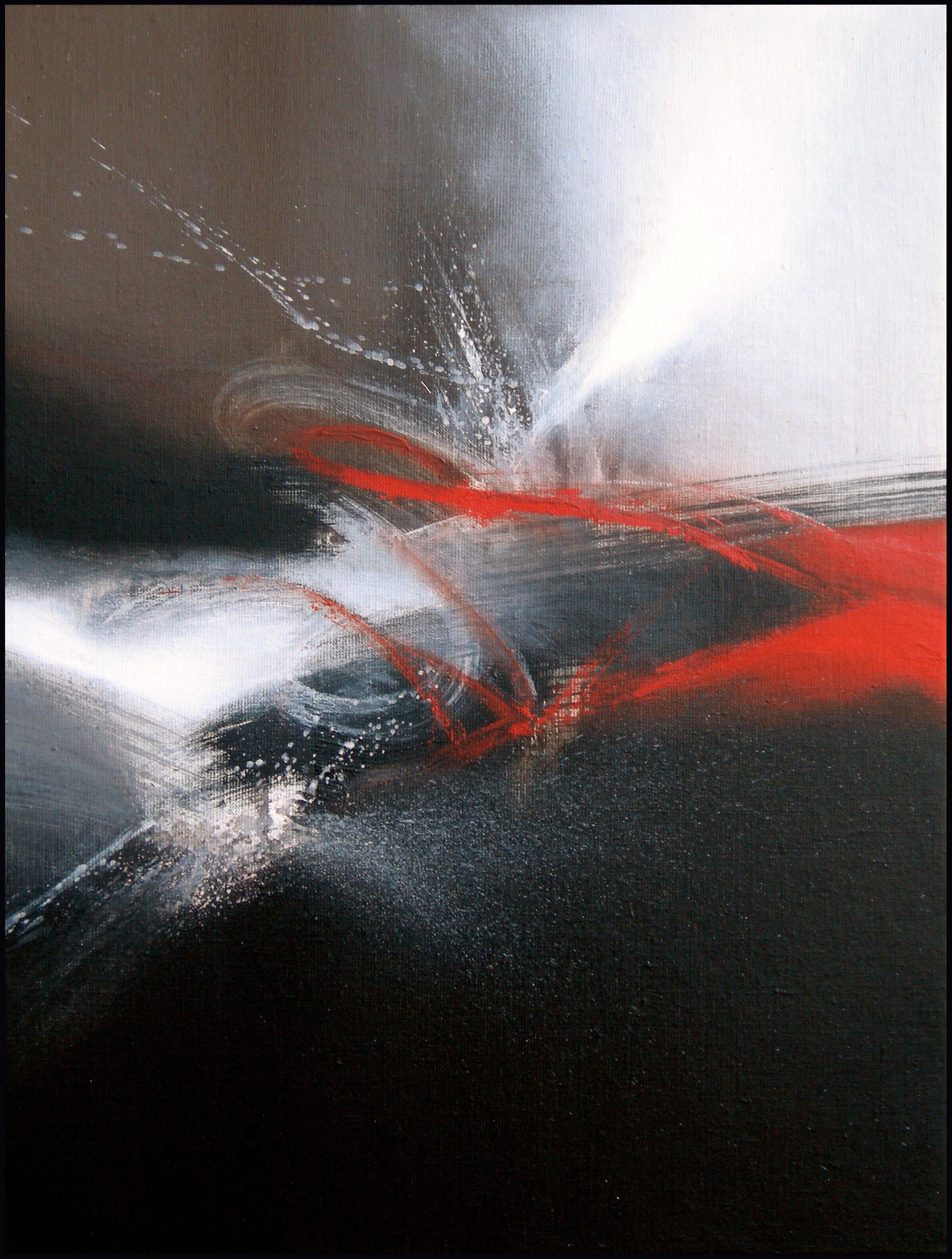 Philippe Saucourt Abstract Painting – Rot Schwarz und Weiß Abstrakte Malerei