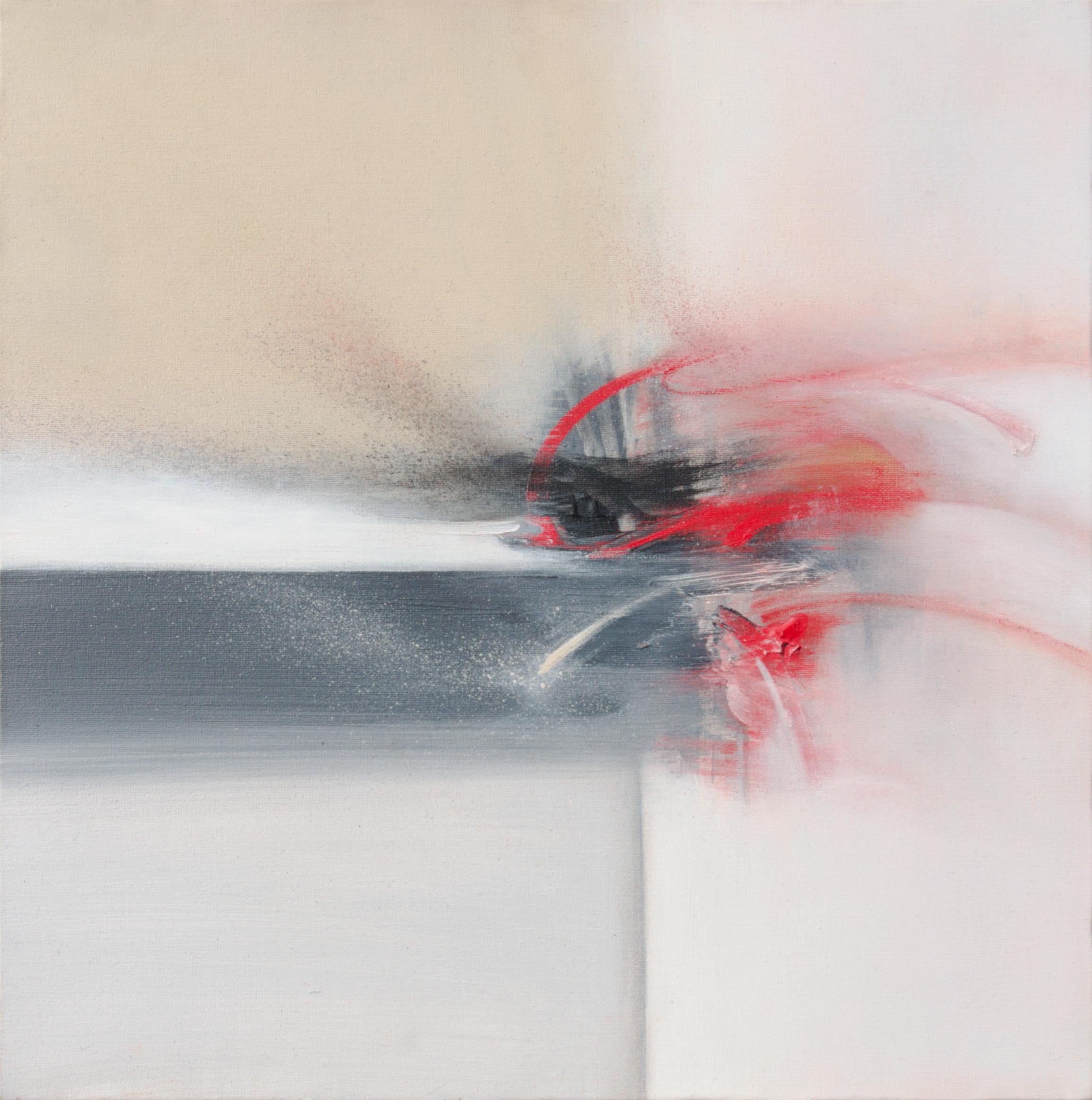 Philippe Saucourt Abstract Painting – Abstraktes Gemälde in Rot, Beige, Schwarz und Weiß