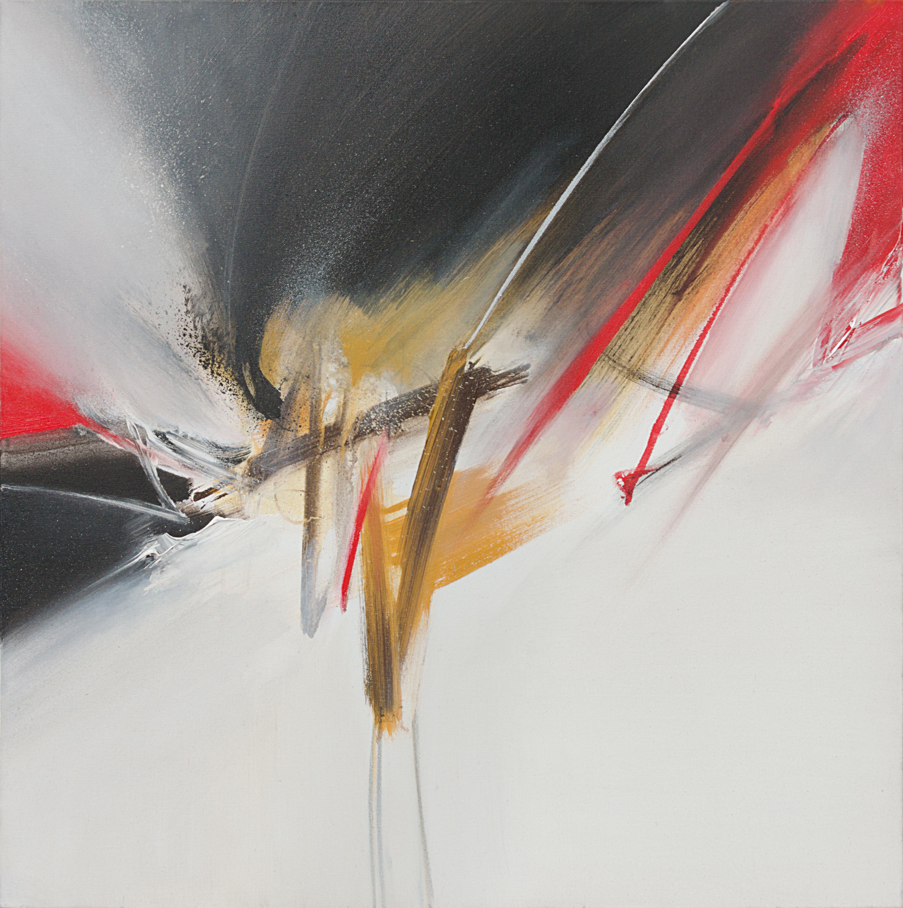 Philippe Saucourt Abstract Painting - Red Golden Black and White Abstract Acrylic Painting