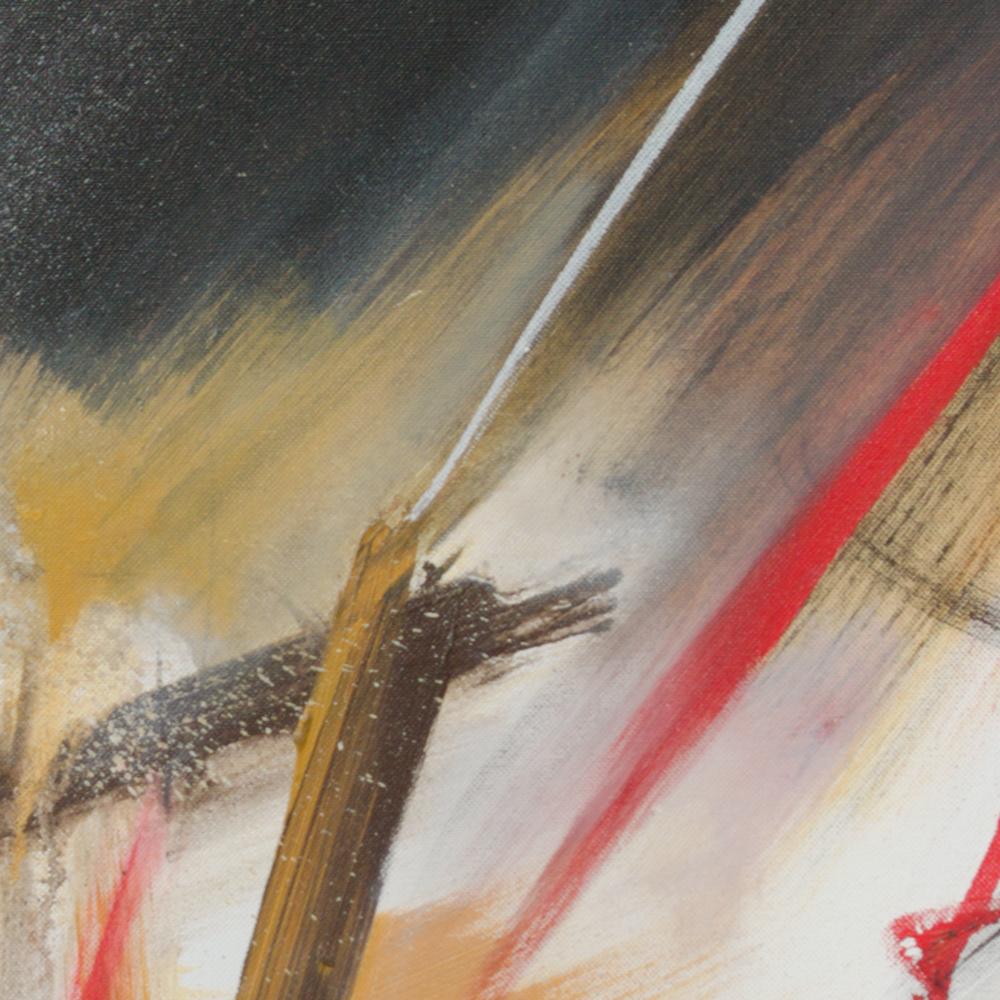 Pittura acrilica astratta rossa dorata in bianco e nero in vendita 7