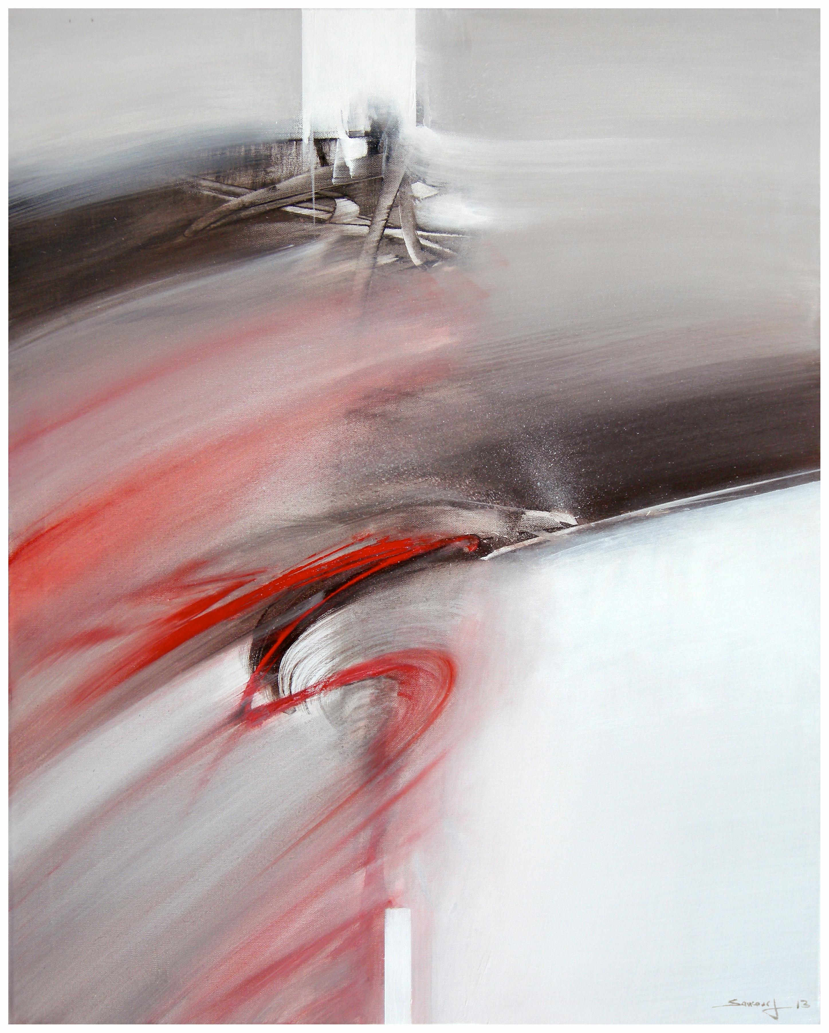 Red Black and White Graphic Abstract Painting 