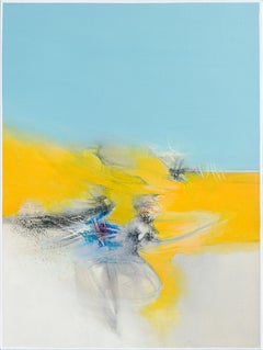 "Tanz":: Blau:: Gelb und Beige Lyrische Abstrakte Acrylmalerei