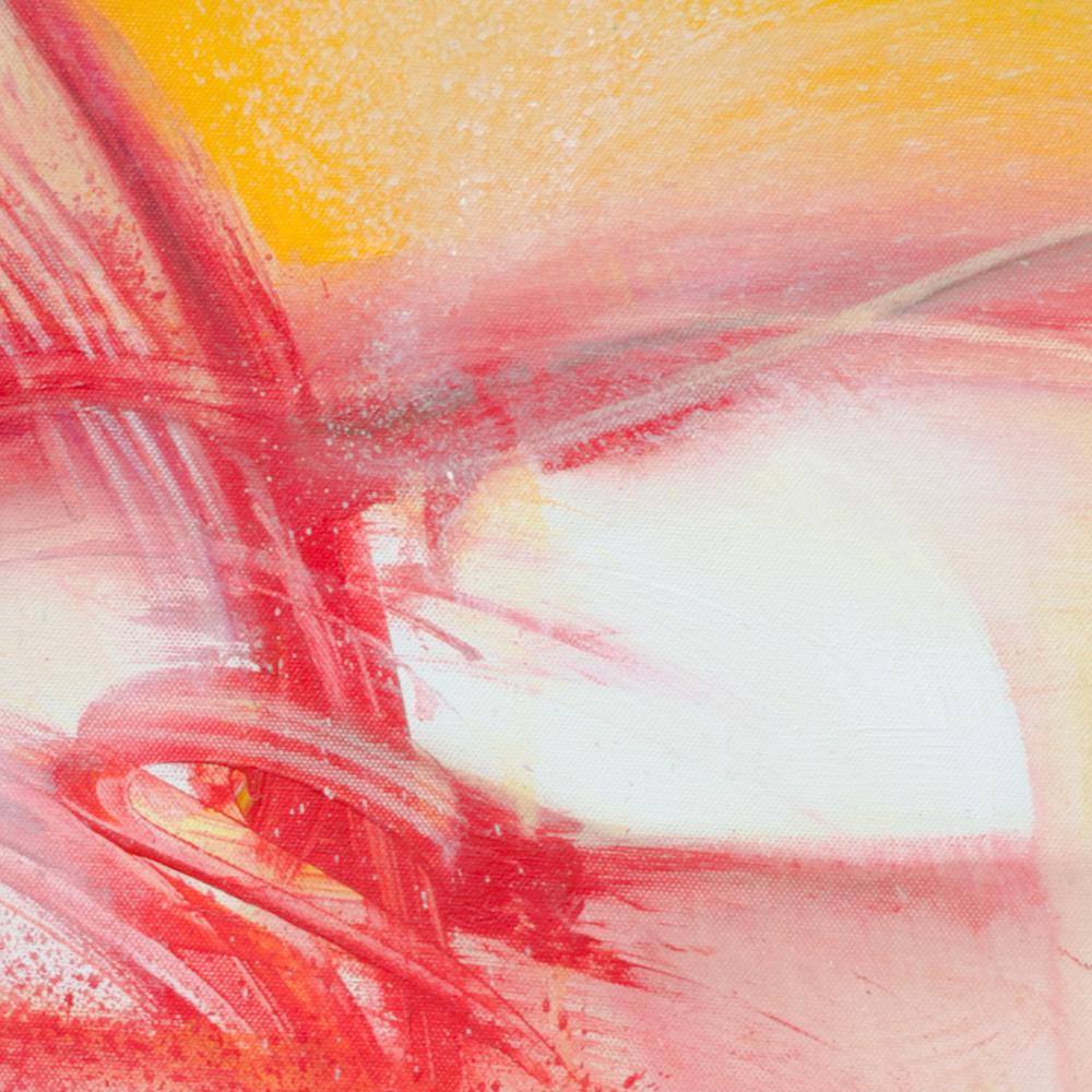 « Paysage dans le mouvement », peinture abstraite rouge doré et rose - Orange Abstract Painting par Philippe Saucourt