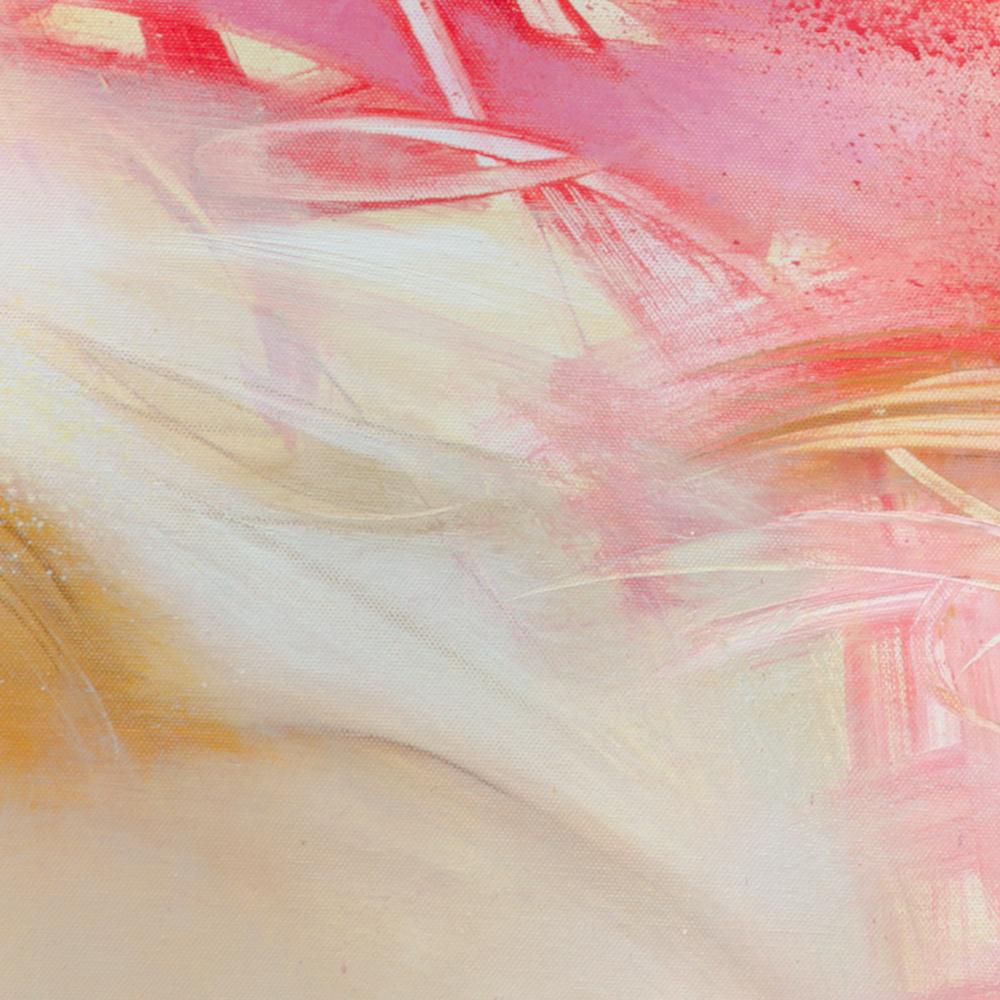 « Paysage dans le mouvement », peinture abstraite rouge doré et rose - Abstrait Painting par Philippe Saucourt