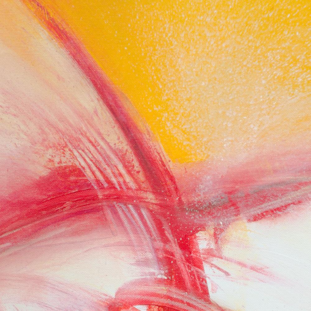 « Paysage dans le mouvement », peinture abstraite rouge doré et rose en vente 4