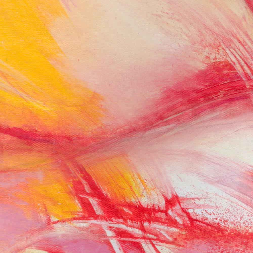 « Paysage dans le mouvement », peinture abstraite rouge doré et rose en vente 6