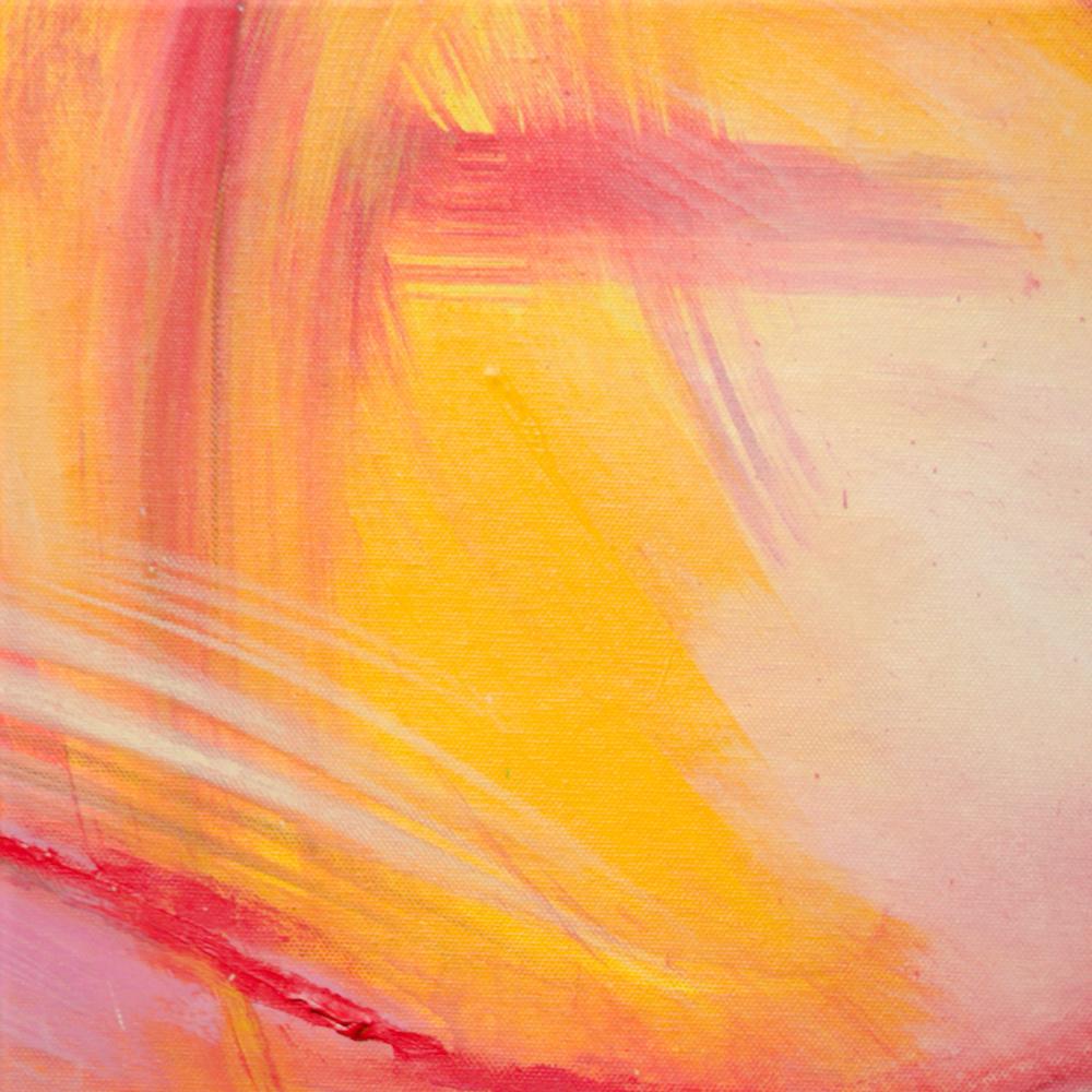 « Paysage dans le mouvement », peinture abstraite rouge doré et rose en vente 7
