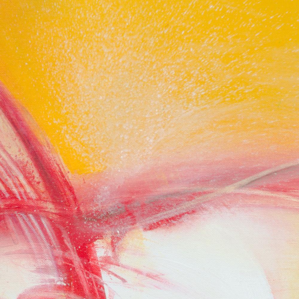 « Paysage dans le mouvement », peinture abstraite rouge doré et rose en vente 1
