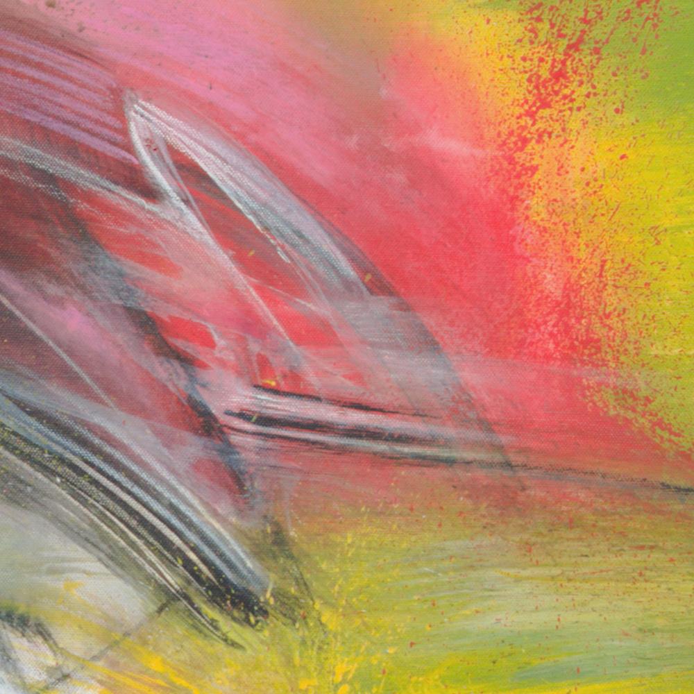 Peinture abstraite jaune, verte, rose, rouge et noire « Flamboyant » en vente 6