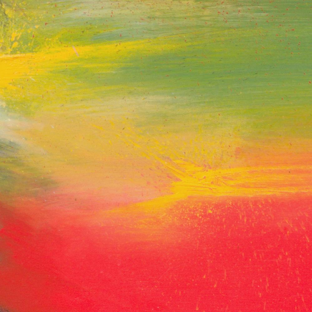Peinture abstraite jaune, verte, rose, rouge et noire « Flamboyant » en vente 2