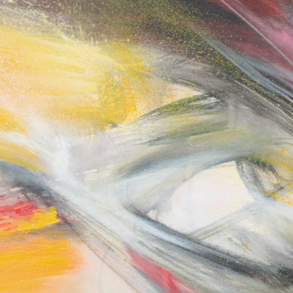 Peinture abstraite jaune, verte, rose, rouge et noire « Flamboyant » - Marron Abstract Painting par Philippe Saucourt