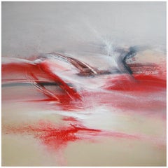 Peinture abstraite rouge, beige, noire et blanche « Of Snow and Fire »