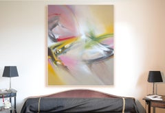 "Cross-section" Red Yellow Green Golden Black and White Abstract Painting