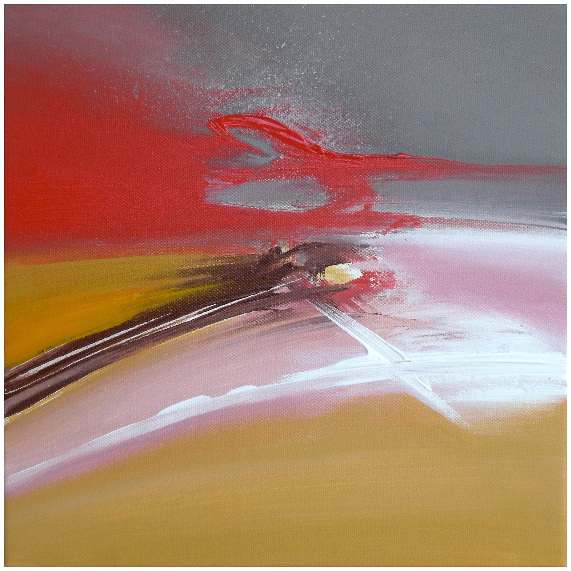 Philippe Saucourt Abstract Painting – Abstraktes Gemälde ""At Full Speed" in Rot, Grau, Rose und Gold