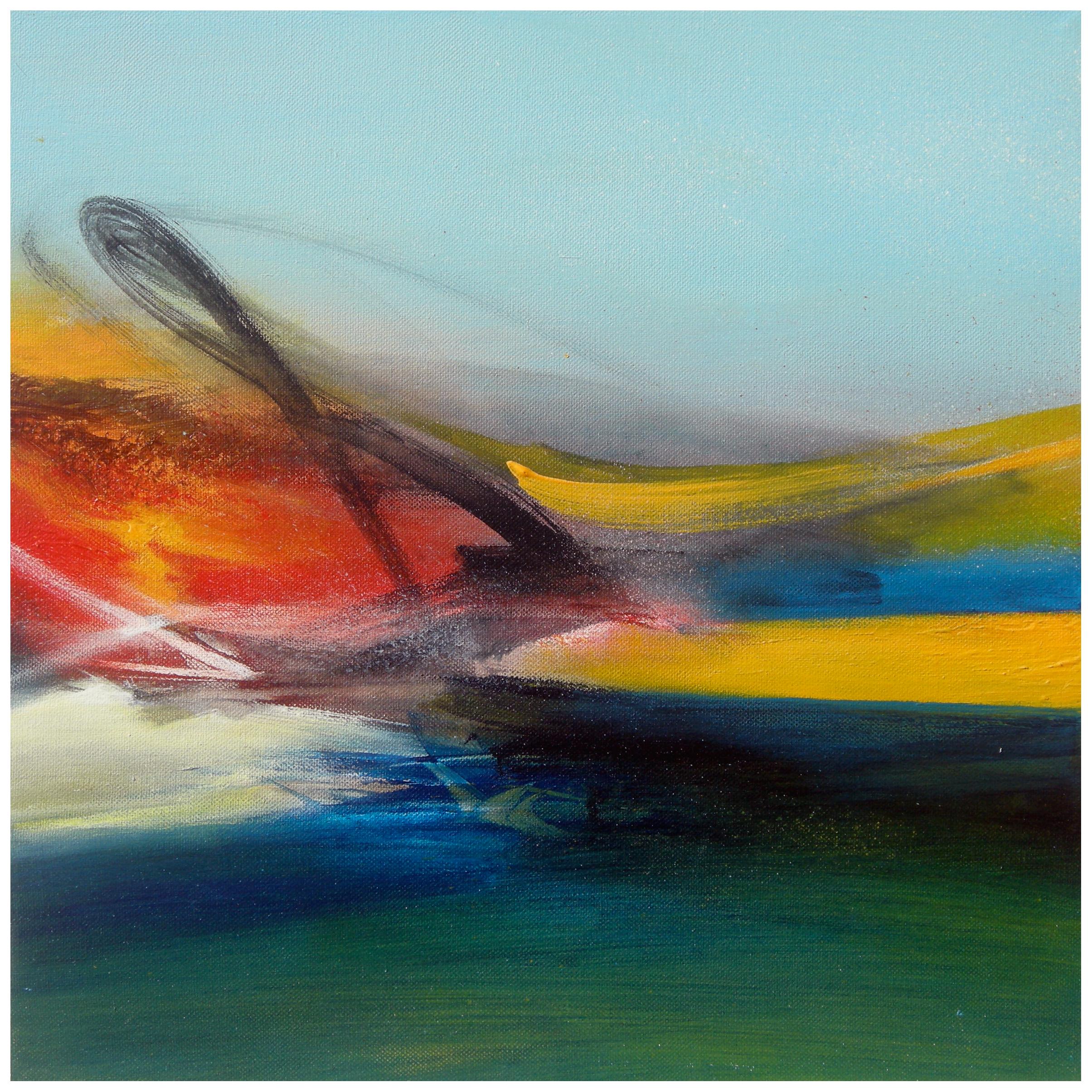 Abstract Painting Philippe Saucourt - " Paysage imaginaire" Peinture abstraite vert, bleu, jaune et rouge