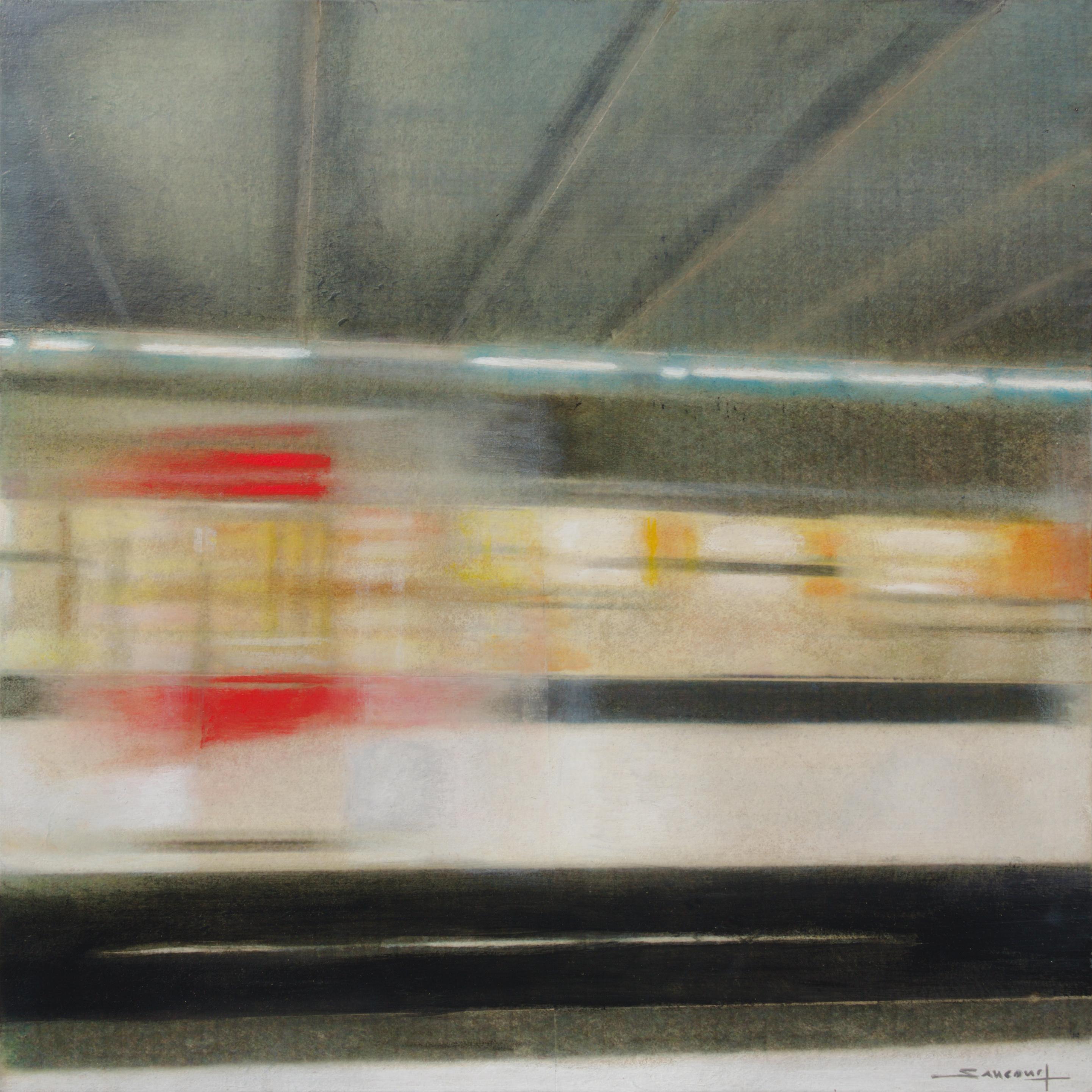 Running RER Train in Paris Station, Hyperrealist Impressionist Artwork