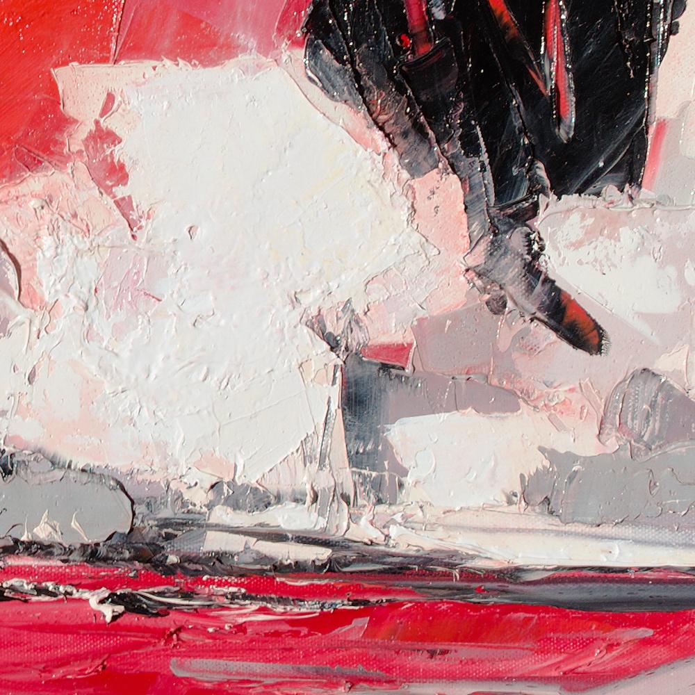 Peinture à l'huile « Printemps » (« Printtemps »), arbres blancs et paysage de cyprès rouges - Rouge Landscape Painting par Marcel Demagny