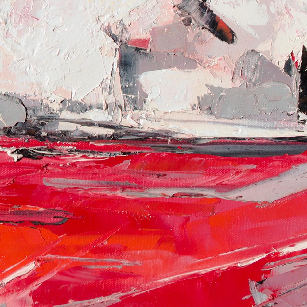 Peinture à l'huile « Printemps » (« Printtemps »), arbres blancs et paysage de cyprès rouges en vente 3