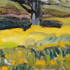 "Snow Flower", Couple of White Trees in a Yellow Prairie Landscape Oil Painting