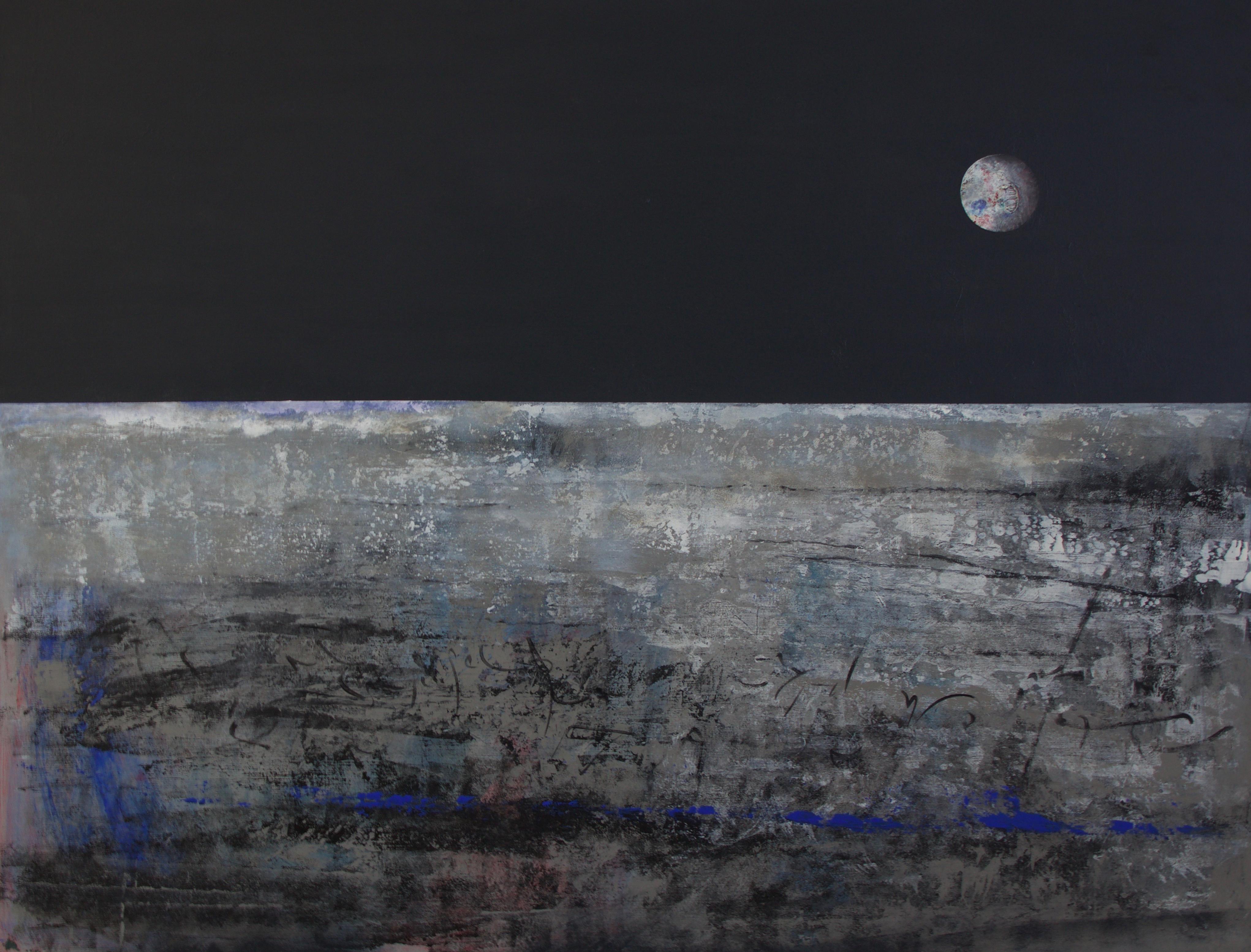 Françoise Duprat Landscape Painting - "Everything's allright" ("Ça va bien") Lunar Abstract Landscape Acrylic Painting