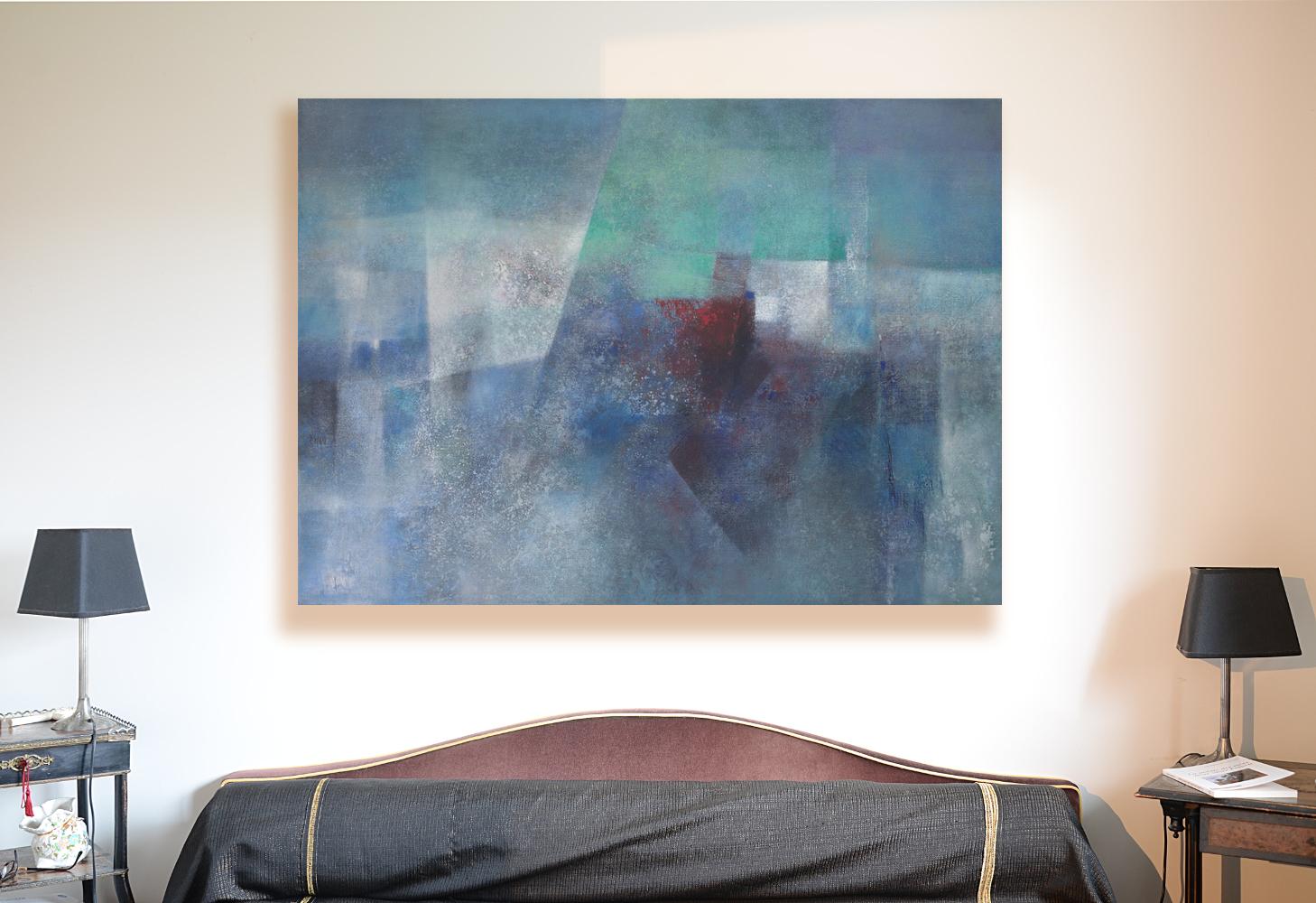 Peinture technique mixte abstraite géométrique texturée et colorée « Between Walls » - Painting de Françoise Duprat