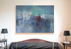 "Tra i muri", pittura astratta geometrica a tecnica mista colorata e strutturata