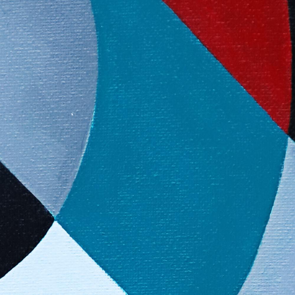 This artwork is part of a new series from Antony Squizzato, in which the geometrical abstractions can be extended out of the canvas in the spectator's mind. In particular, 