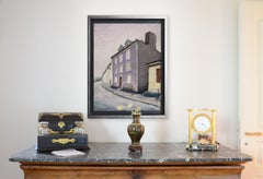 Plain Mauve French House Along the Road at Sunset Oil Pastel
