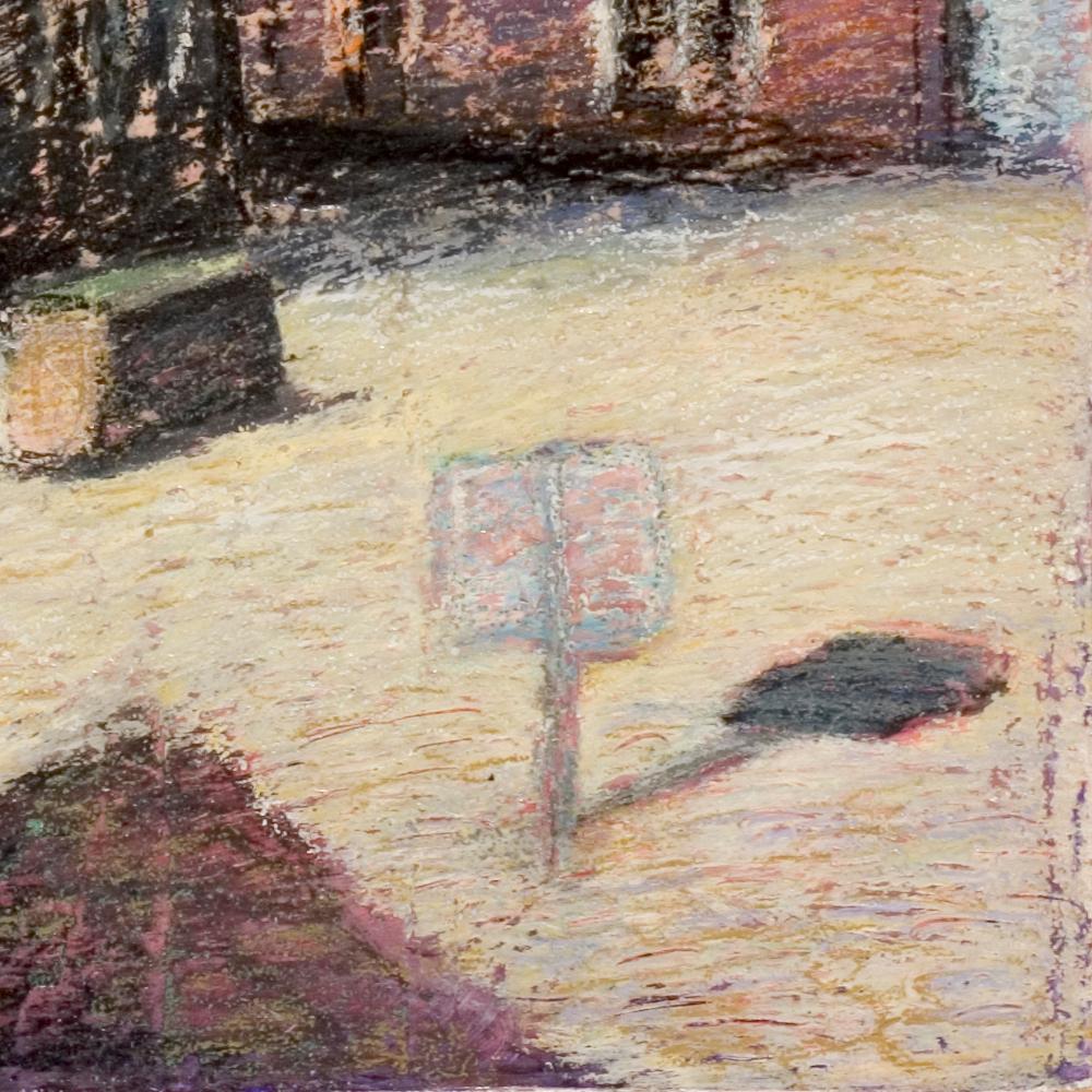 Tall Houses on a Square in Brittany by the End of the Day Oil Pastel For Sale 3