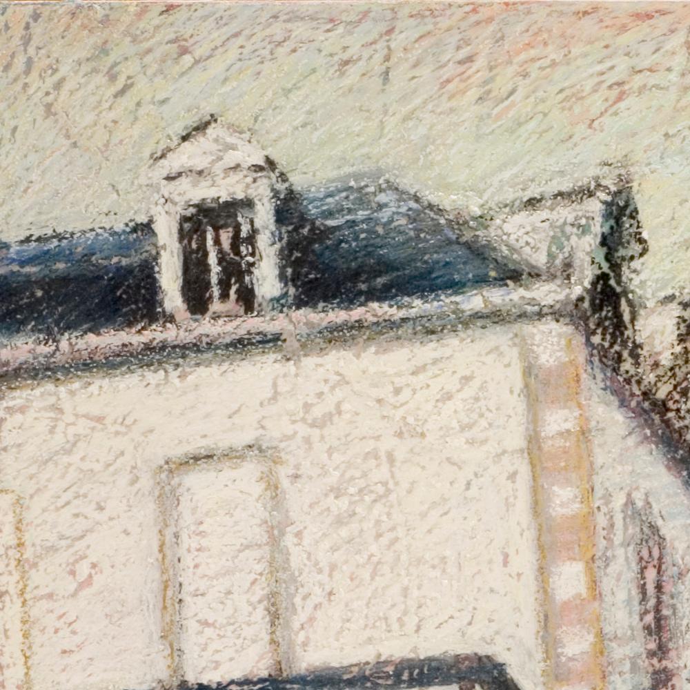 Tall Houses on a Square in Brittany by the End of the Day Oil Pastel For Sale 4