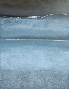 "The Blue Line", Large Abstract Grayish Blue Wave Textured Acrylic Painting